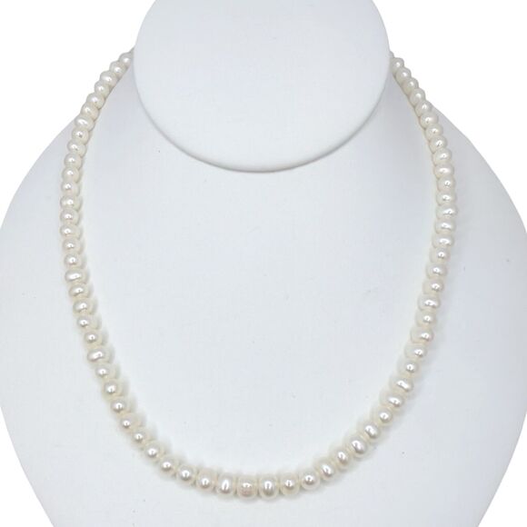 White Wedding Pearls Necklace 18” 925 Sterling Silver GrannyCore  Classy - Picture 1 of 12